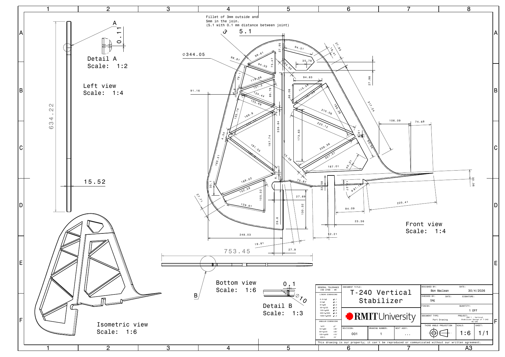 Vertical stabiliser technical drawing